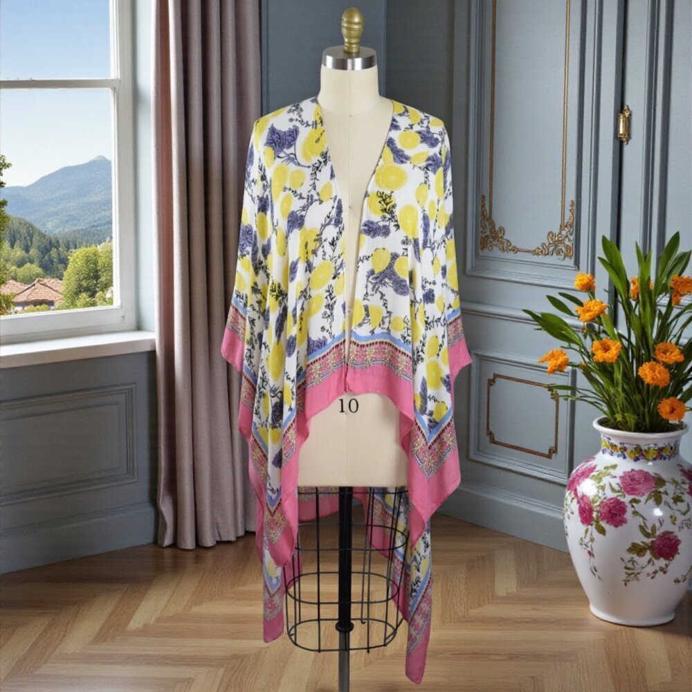 SAACHI WOMEN'S KIMONO CARDIGAN SHRUG LEMON PRINT ONE SIZE